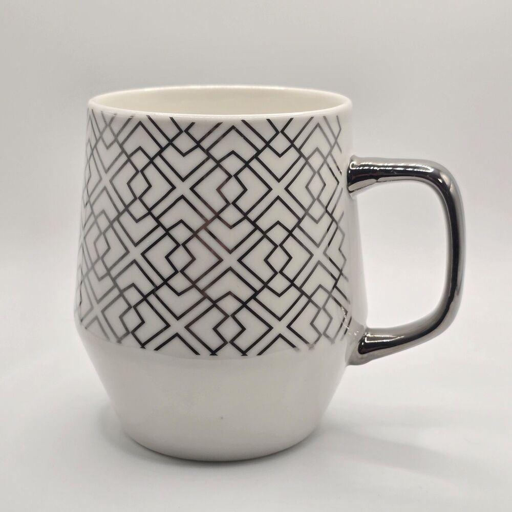 Edible Arrangements Geometric Mug  Pattern Silver Painted Handle 25oz Cup 5"